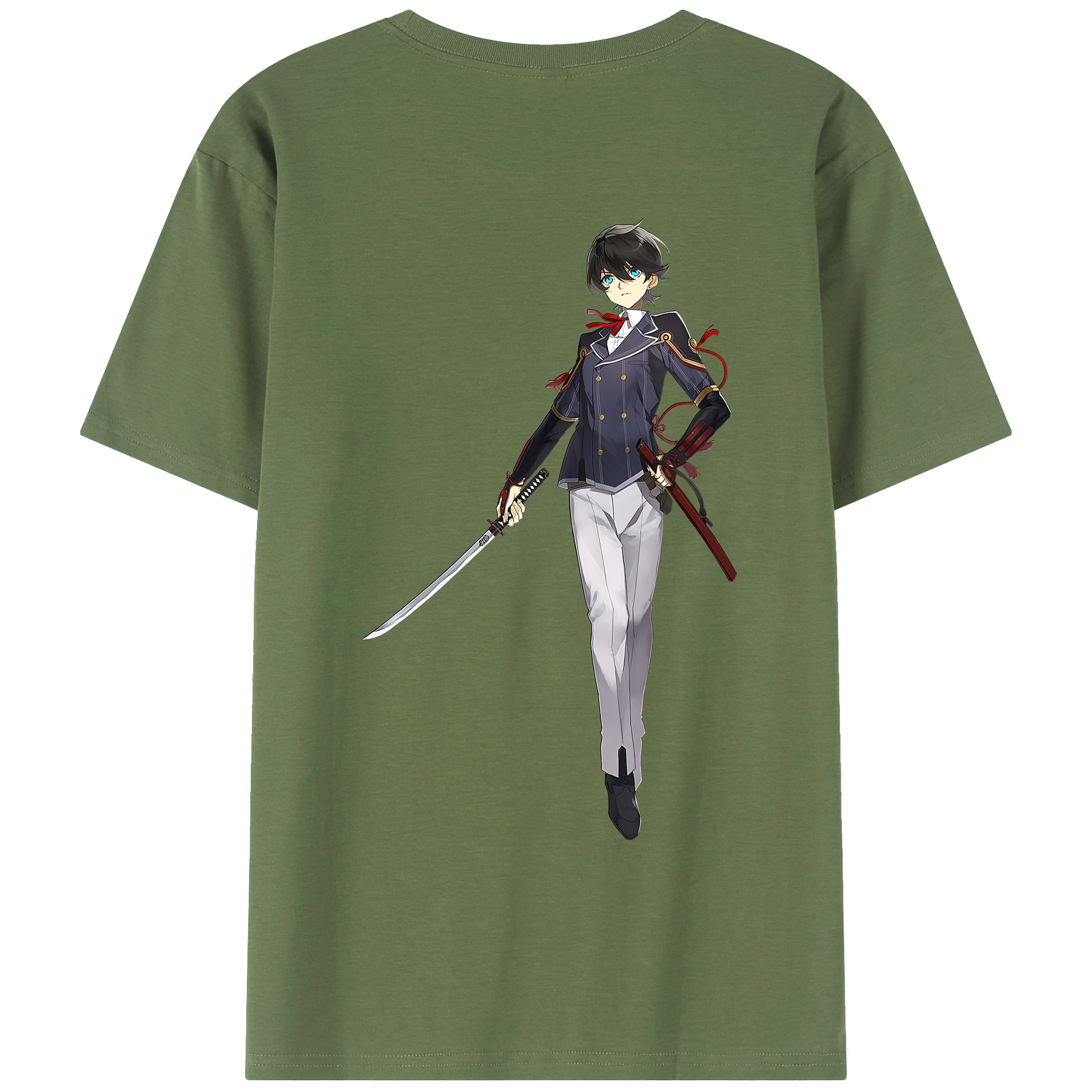 （画像用） 刀剣乱舞 Touken Ranbu 綿100％ メンズ半袖Tシャツ（バックプリント） 通気性